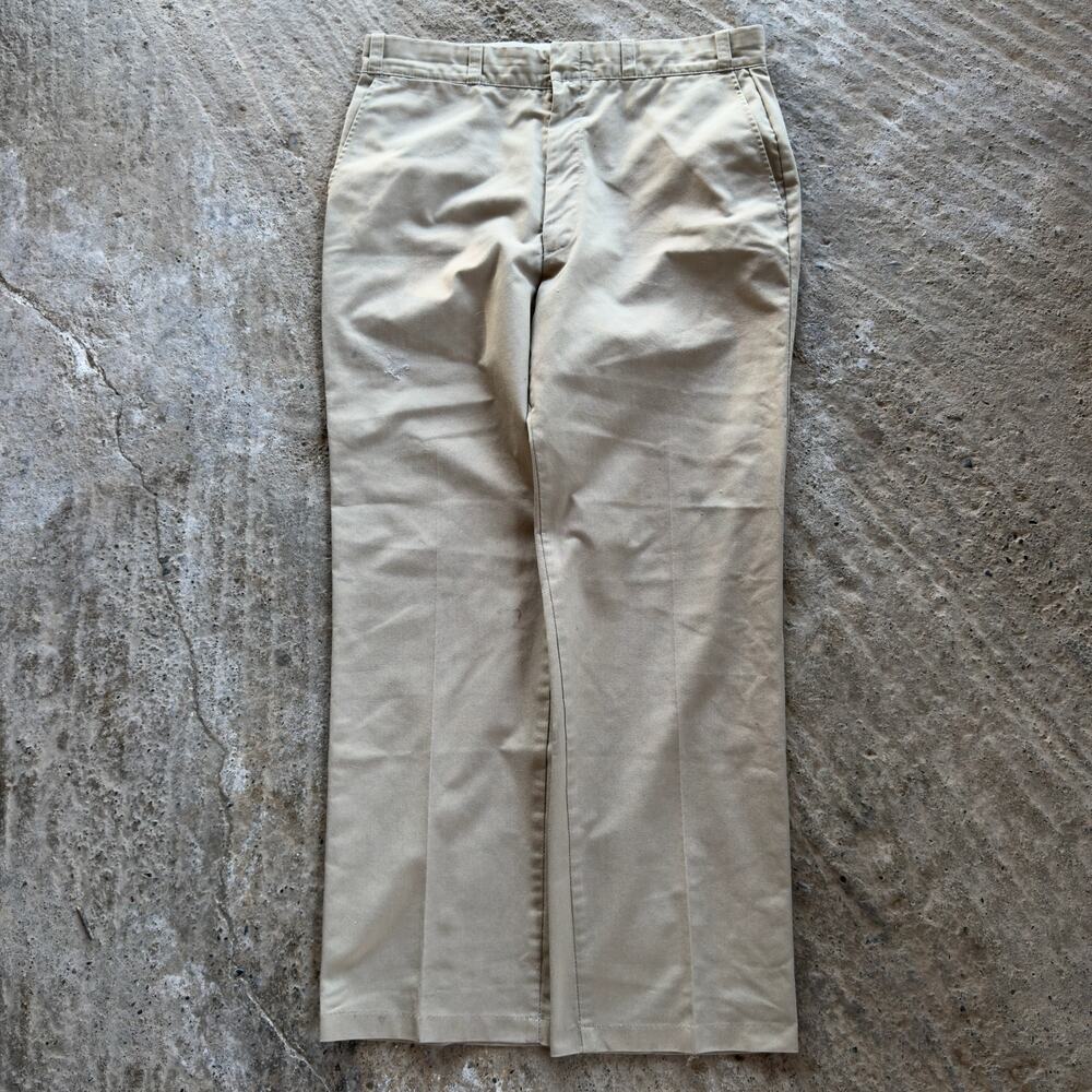 Vtg Fieldmaster Tan Beige Trouser Pants Wide Leg Loose Preppy Khaki Fits 34x29